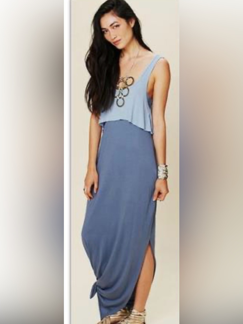 Free People beach Emma two-Fer maxi dress, blue, size XS